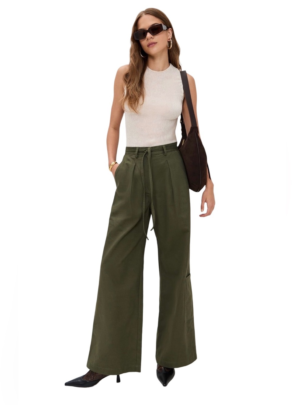 NWT Sabina Musayev Jeremy Wide Leg Cargo Pants in Olive Green Size Medium